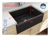 BOCCHI Contempo 27" Fireclay Farmhouse Apron Single Bowl Kitchen Sink, Matte Dark Gray, 1356-020-0120