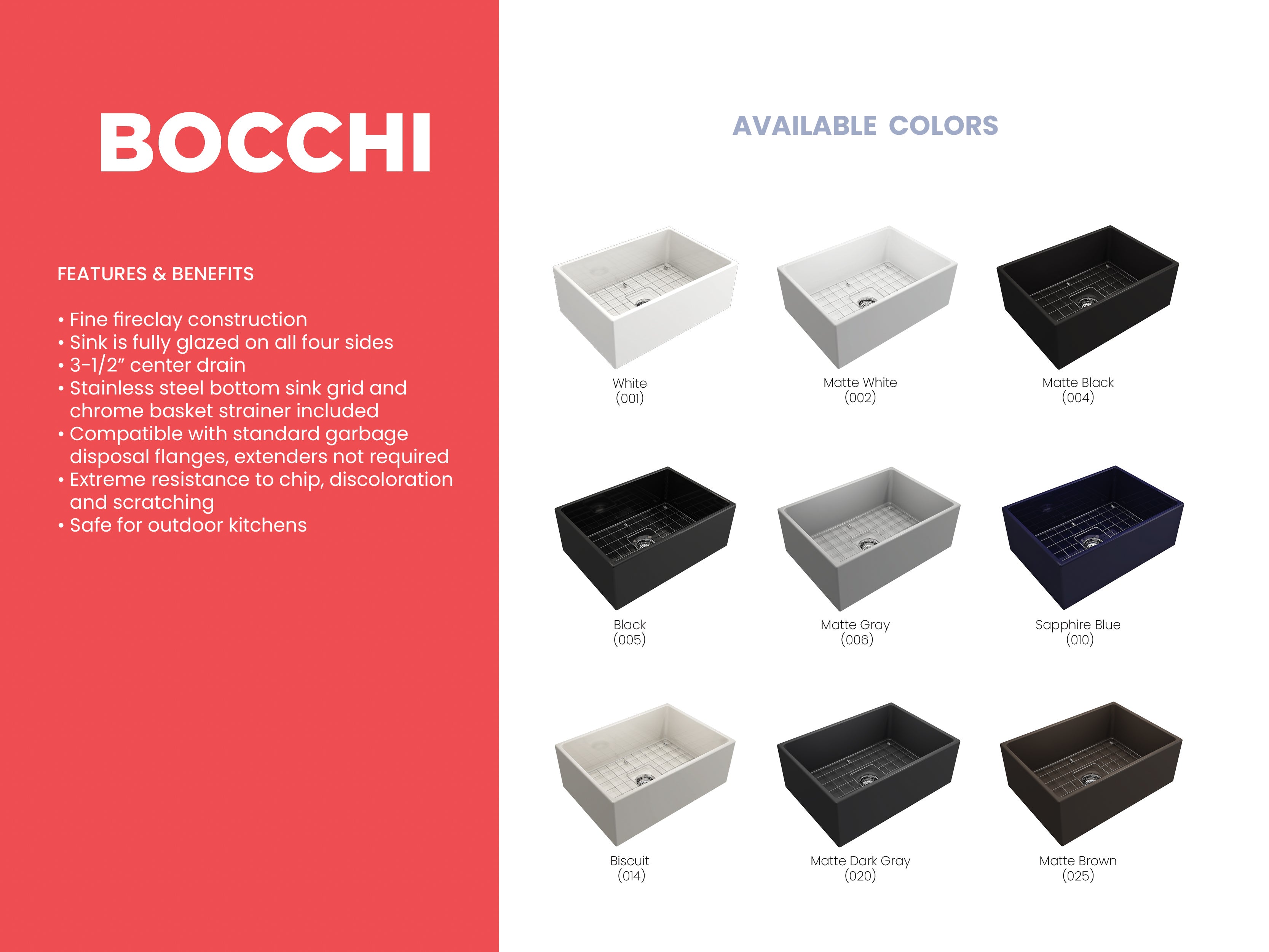 BOCCHI Contempo 27" Fireclay Farmhouse Apron Single Bowl Kitchen Sink, Matte Brown, 1356-025-0120