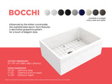BOCCHI Vigneto 27" Fireclay Farmhouse Apron Single Bowl Kitchen Sink, White, 1357-001-0120