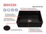 BOCCHI Vigneto 27" Fireclay Farmhouse Apron Single Bowl Kitchen Sink, Matte Black, 1357-004-0120