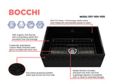 BOCCHI Vigneto 27" Fireclay Farmhouse Apron Single Bowl Kitchen Sink, Black, 1357-005-0120
