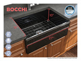 BOCCHI Vigneto 27" Fireclay Farmhouse Apron Single Bowl Kitchen Sink, Black, 1357-005-0120
