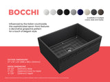 BOCCHI Vigneto 27" Fireclay Farmhouse Apron Single Bowl Kitchen Sink, Matte Dark Gray, 1357-020-0120