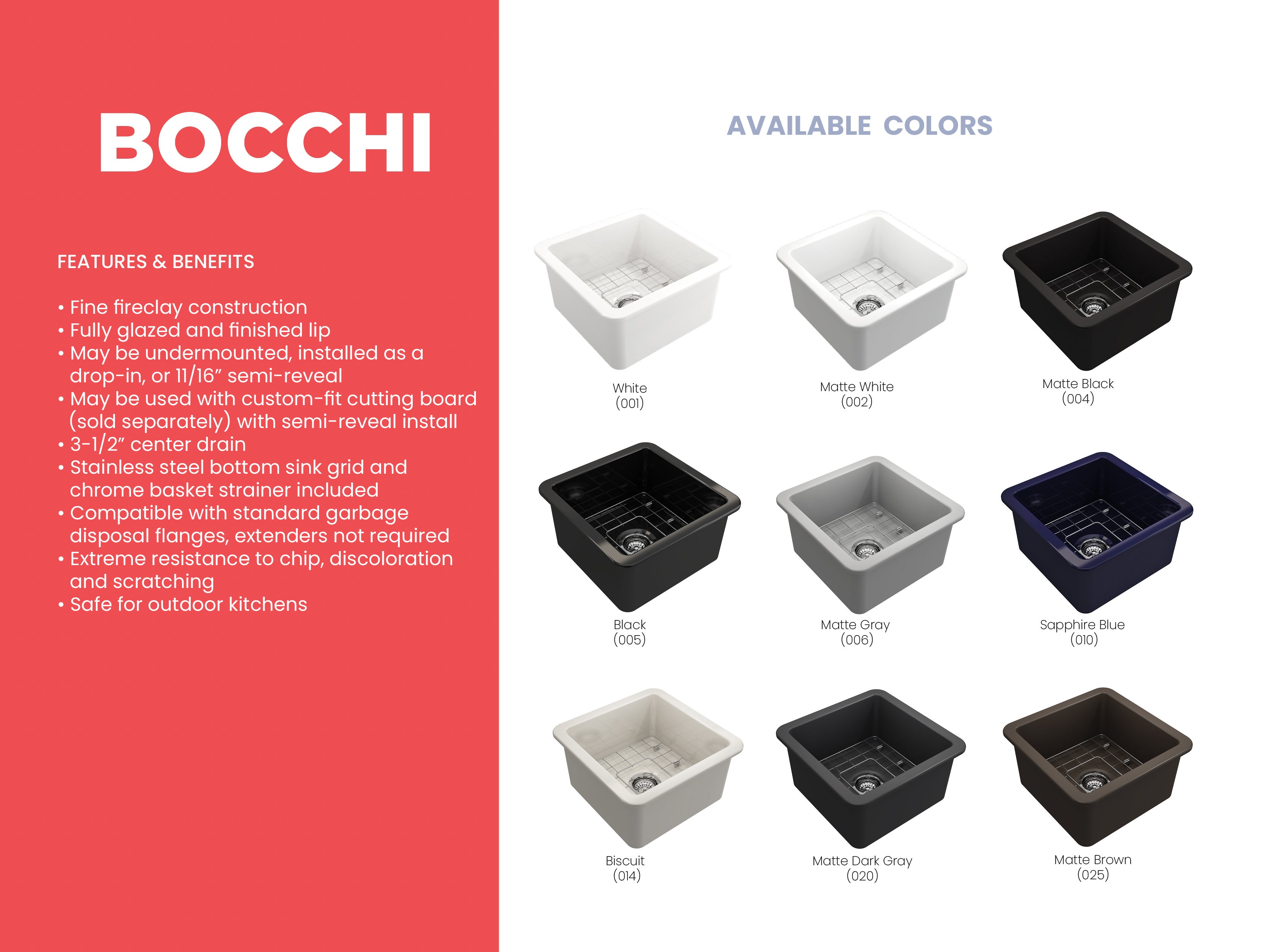 BOCCHI Sotto 18" Fireclay Undermount Single Bowl Bar Sink with Protective Bottom Grid and Strainer, Matte White, 1359-002-0120