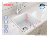 BOCCHI Sotto 18" Fireclay Undermount Single Bowl Bar Sink with Protective Bottom Grid and Strainer, Matte White, 1359-002-0120