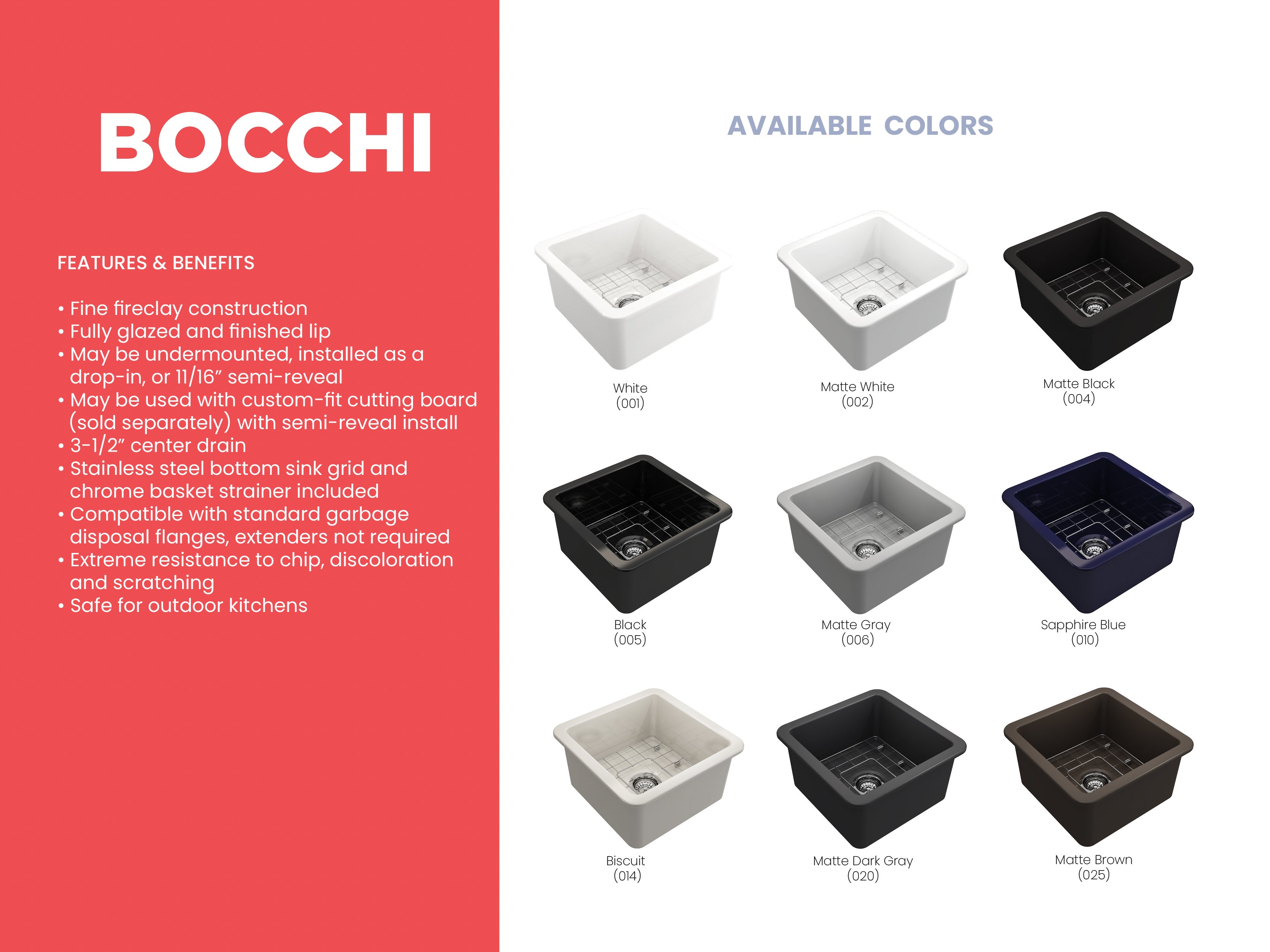 BOCCHI Sotto 18" Fireclay Undermount Single Bowl Bar Sink with Protective Bottom Grid and Strainer, Matte Black, 1359-004-0120