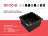 BOCCHI Sotto 18" Fireclay Undermount Single Bowl Bar Sink with Protective Bottom Grid and Strainer, Black, 1359-005-0120