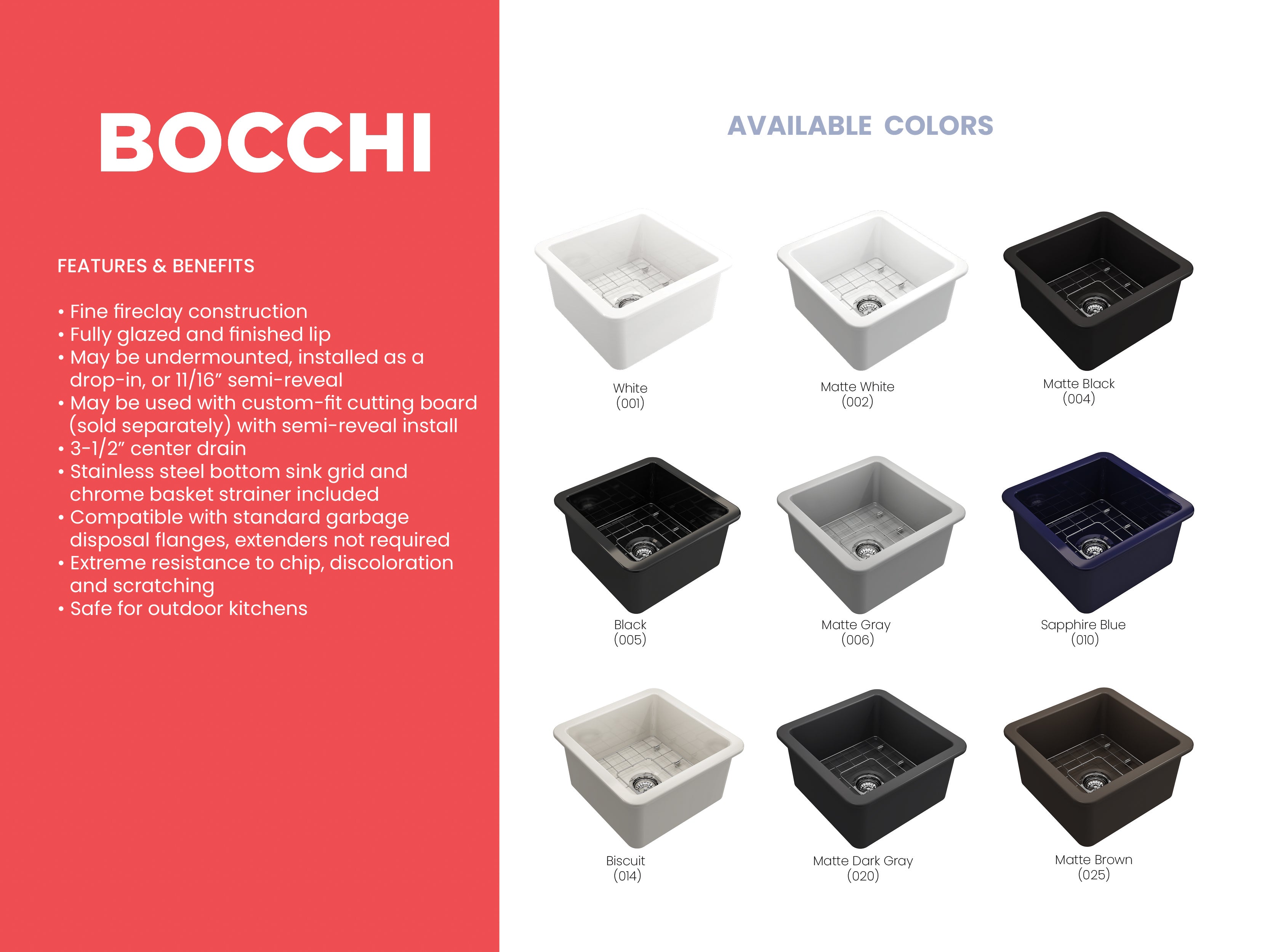BOCCHI Sotto 18" Fireclay Undermount Single Bowl Bar Sink with Protective Bottom Grid and Strainer, Black, 1359-005-0120
