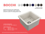 BOCCHI Sotto 18" Fireclay Undermount Single Bowl Bar Sink with Protective Bottom Grid and Strainer, Biscuit, 1359-014-0120