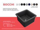 BOCCHI Sotto 18" Fireclay Undermount Single Bowl Bar Sink with Protective Bottom Grid and Strainer, Matte Dark Gray, 1359-020-0120