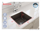 BOCCHI Sotto 18" Fireclay Undermount Single Bowl Bar Sink with Protective Bottom Grid and Strainer, Matte Brown, 1359-025-0120