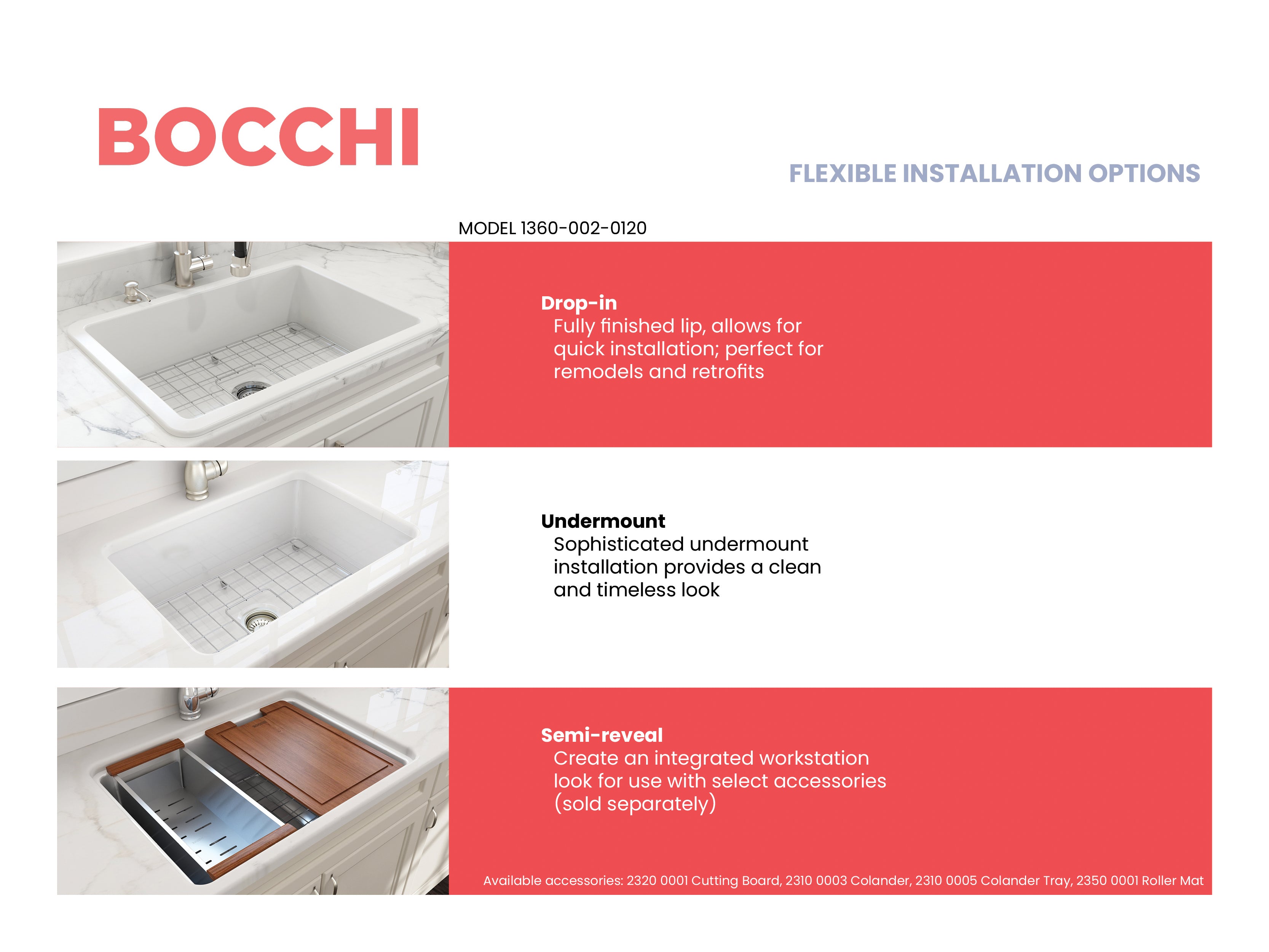 BOCCHI Sotto 27" Fireclay Dual Mount Single Bowl Kitchen Sink, Matte White, 1360-002-0120