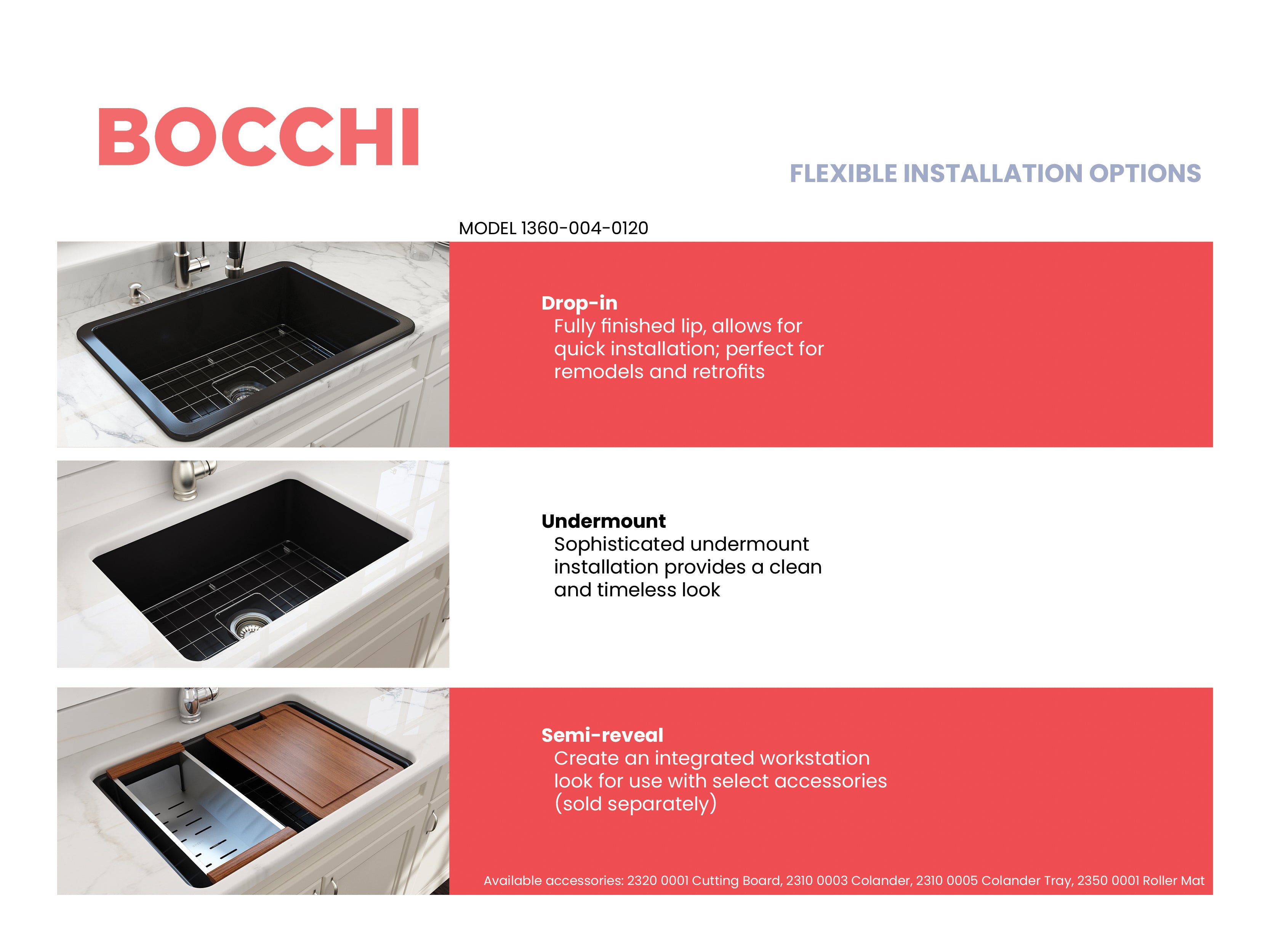 BOCCHI Sotto 27" Fireclay Dual Mount Single Bowl Kitchen Sink, Matte Black, 1360-004-0120