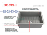 BOCCHI Sotto 27" Fireclay Dual Mount Single Bowl Kitchen Sink, Matte Gray, 1360-006-0120