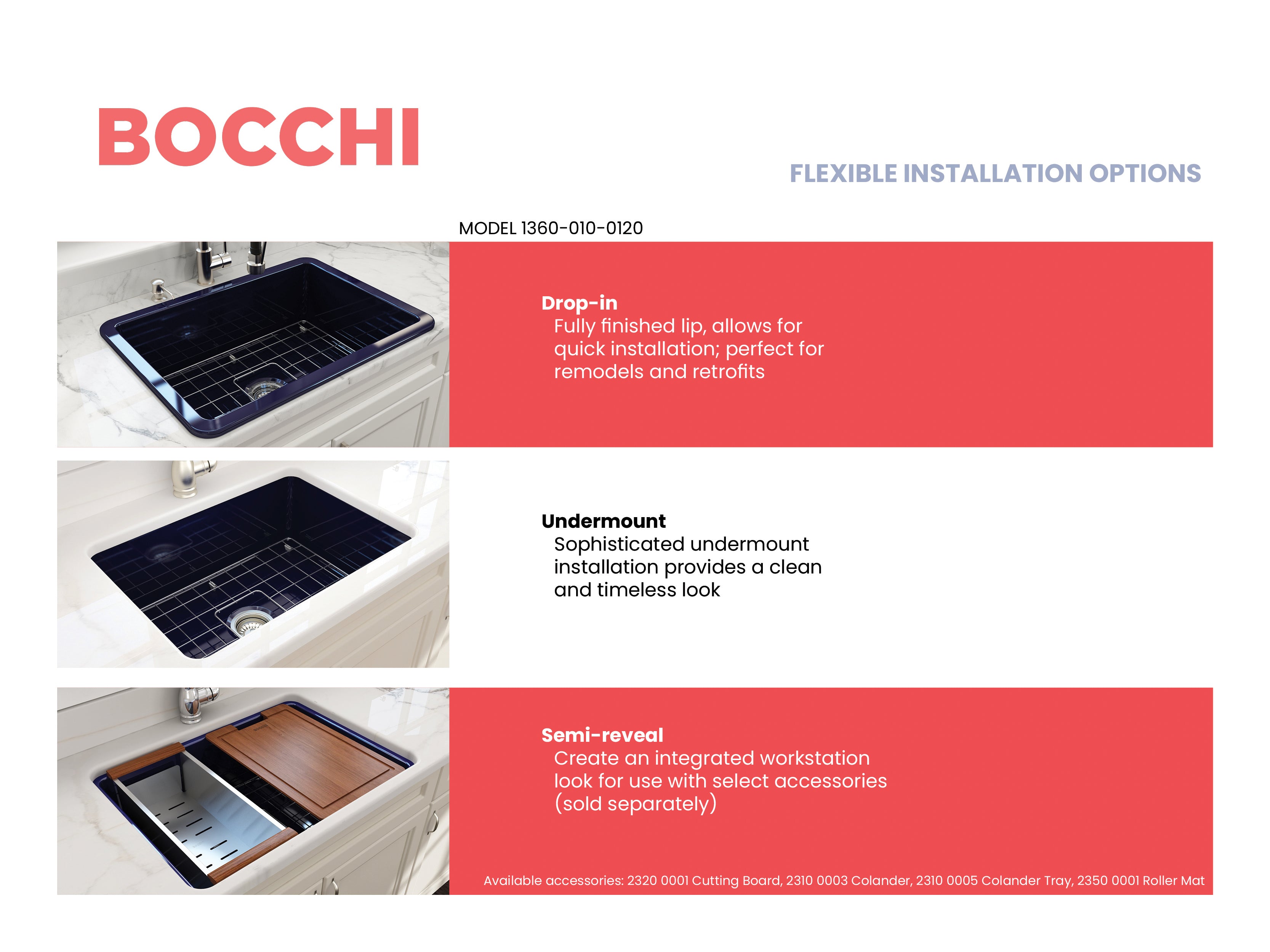 BOCCHI Sotto 27" Fireclay Dual Mount Single Bowl Kitchen Sink, Sapphire Blue, 1360-010-0120