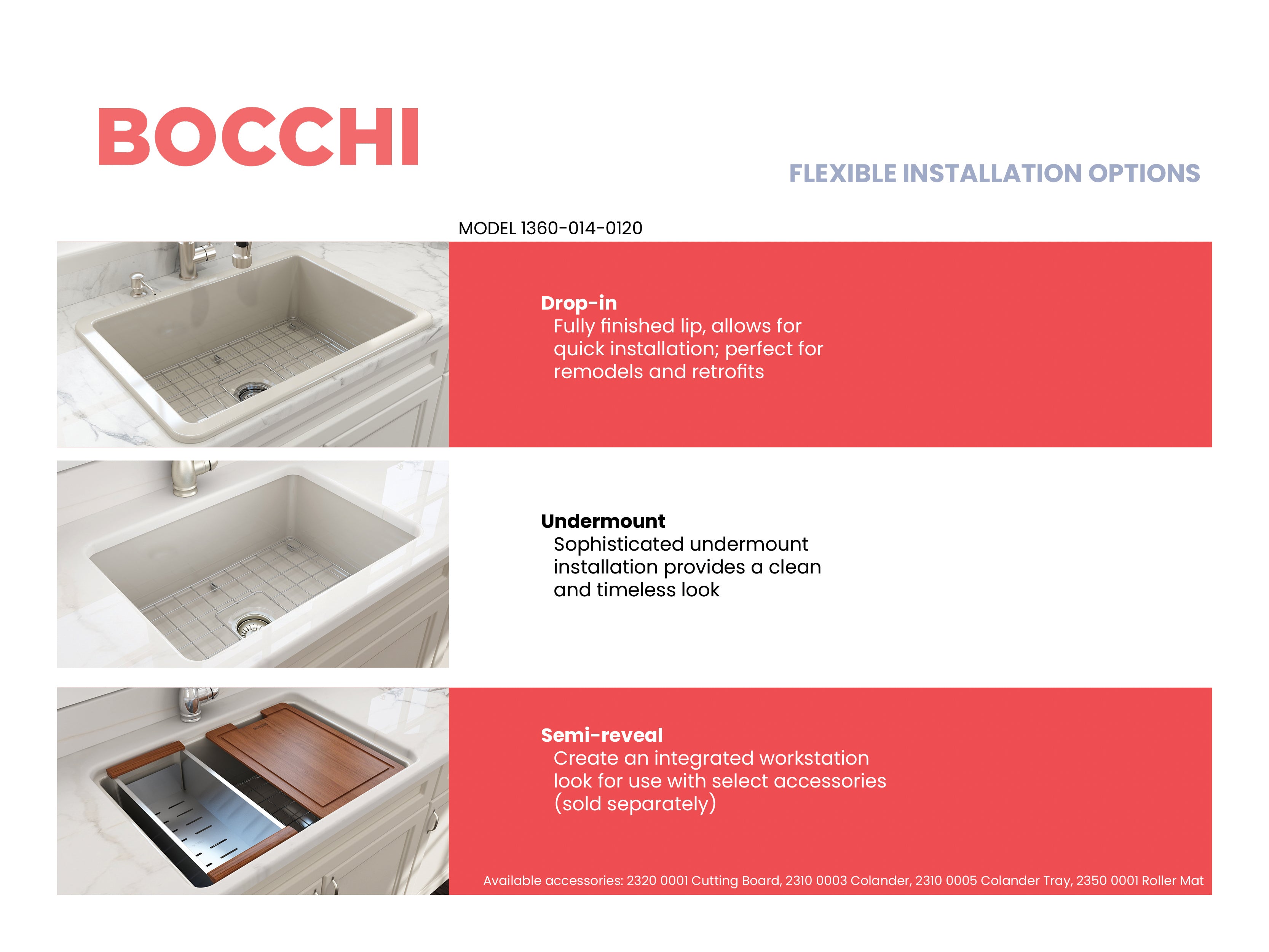 BOCCHI Sotto 27" Fireclay Dual Mount Single Bowl Kitchen Sink, Biscuit, 1360-014-0120