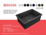 BOCCHI Sotto 27" Fireclay Undermount Single Bowl Kitchen Sink, Matte Dark Gray, 1360-020-0120