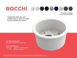 BOCCHI Sotto 18.5" Round Fireclay Undermount Single Bowl Bar Sink with Protective Bottom Grid and Strainer, Matte White, 1361-002-0120