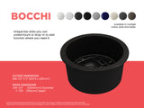 BOCCHI Sotto 18.5" Round Fireclay Undermount Single Bowl Bar Sink with Protective Bottom Grid and Strainer, Matte Black, 1361-004-0120