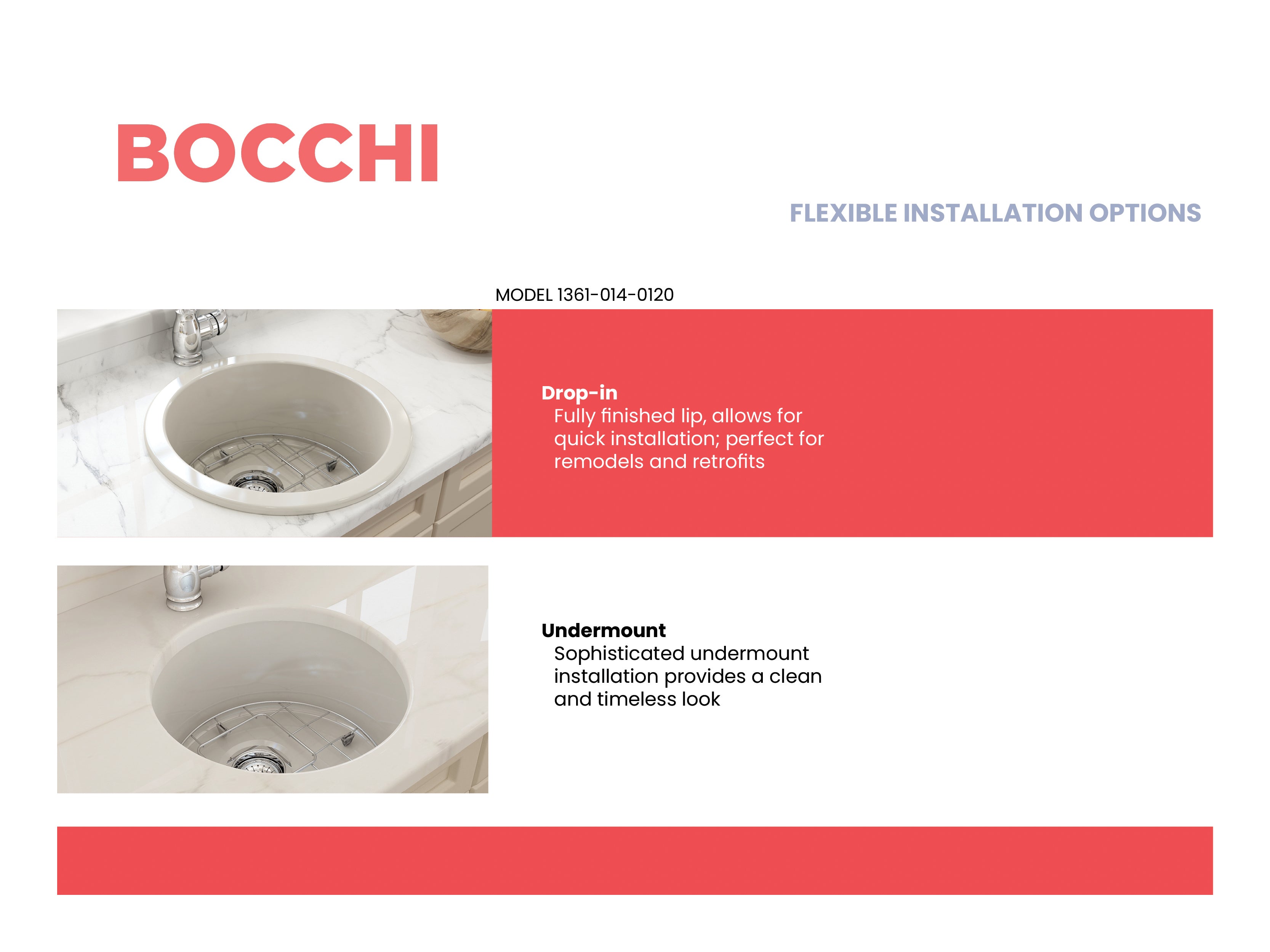BOCCHI Sotto 18.5" Round Fireclay Undermount Single Bowl Bar Sink with Protective Bottom Grid and Strainer, Biscuit, 1361-014-0120