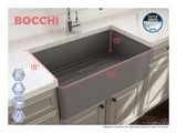 BOCCHI Aderci Ultra-Slim 30" Fireclay Farmhouse Sink, Matte Gray, 1481-006-0120