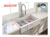 BOCCHI Nuova 34" Fireclay Retrofit Drop-In Farmhouse Sink with Accessories, 50/50 Double Bowl, Matte White, 1501-002-0127