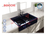 BOCCHI Nuova 34" Fireclay Retrofit Drop-In Farmhouse Sink with Accessories, 50/50 Double Bowl, Sapphire Blue, 1501-010-0127