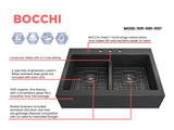 BOCCHI Nuova 34" Fireclay Retrofit Drop-In Farmhouse Sink with Accessories, 50/50 Double Bowl, Matte Dark Gray, 1501-020-0127