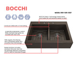 BOCCHI Nuova 34" Fireclay Retrofit Drop-In Farmhouse Sink with Accessories, 50/50 Double Bowl, Matte Brown, 1501-025-0127
