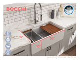 BOCCHI Contempo 33" Fireclay Workstation Farmhouse Sink with Accessories, Matte White, 1504-002-0120