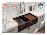 BOCCHI Contempo 33" Fireclay Workstation Farmhouse Sink with Accessories, Black, 1504-005-0120