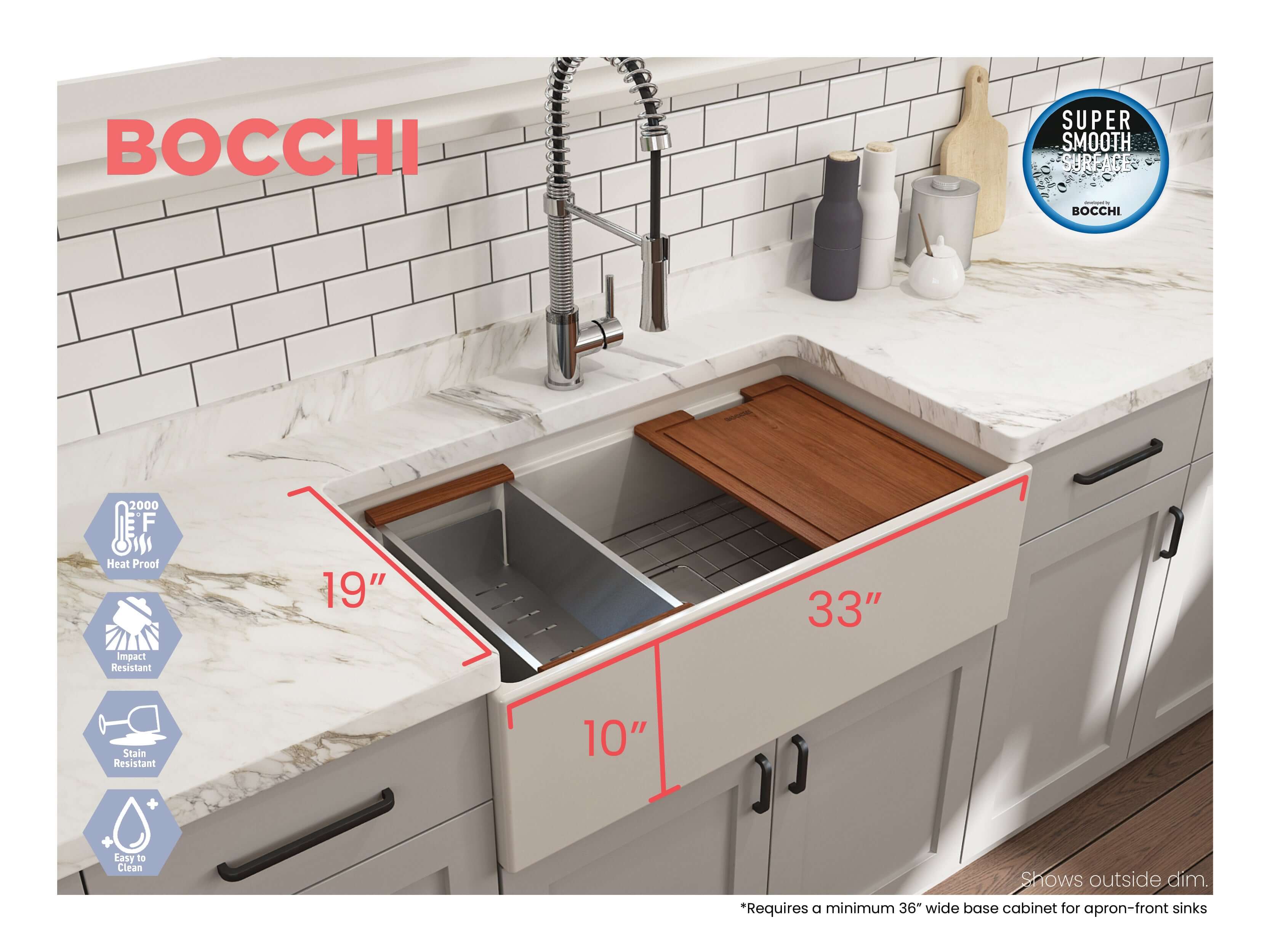 BOCCHI Contempo 33" Fireclay Workstation Farmhouse Sink with Accessories, Biscuit, 1504-014-0120