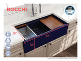 BOCCHI Contempo 36" Fireclay Workstation Farmhouse Sink with Accessories, Sapphire Blue, 1505-010-0120