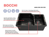 BOCCHI Sotto 33" Dual Mount Fireclay Kitchen Sink with Accessories, 60/40 Double Bowl, Black, 1506-005-0120