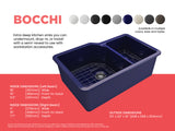 BOCCHI Sotto 33" Dual Mount Fireclay Kitchen Sink with Accessories, 60/40 Double Bowl, Sapphire Blue, 1506-010-0120