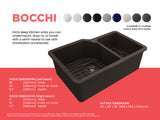 BOCCHI Sotto 33" Dual Mount Fireclay Kitchen Sink with Accessories, 60/40 Double Bowl, Matte Brown, 1506-025-0120
