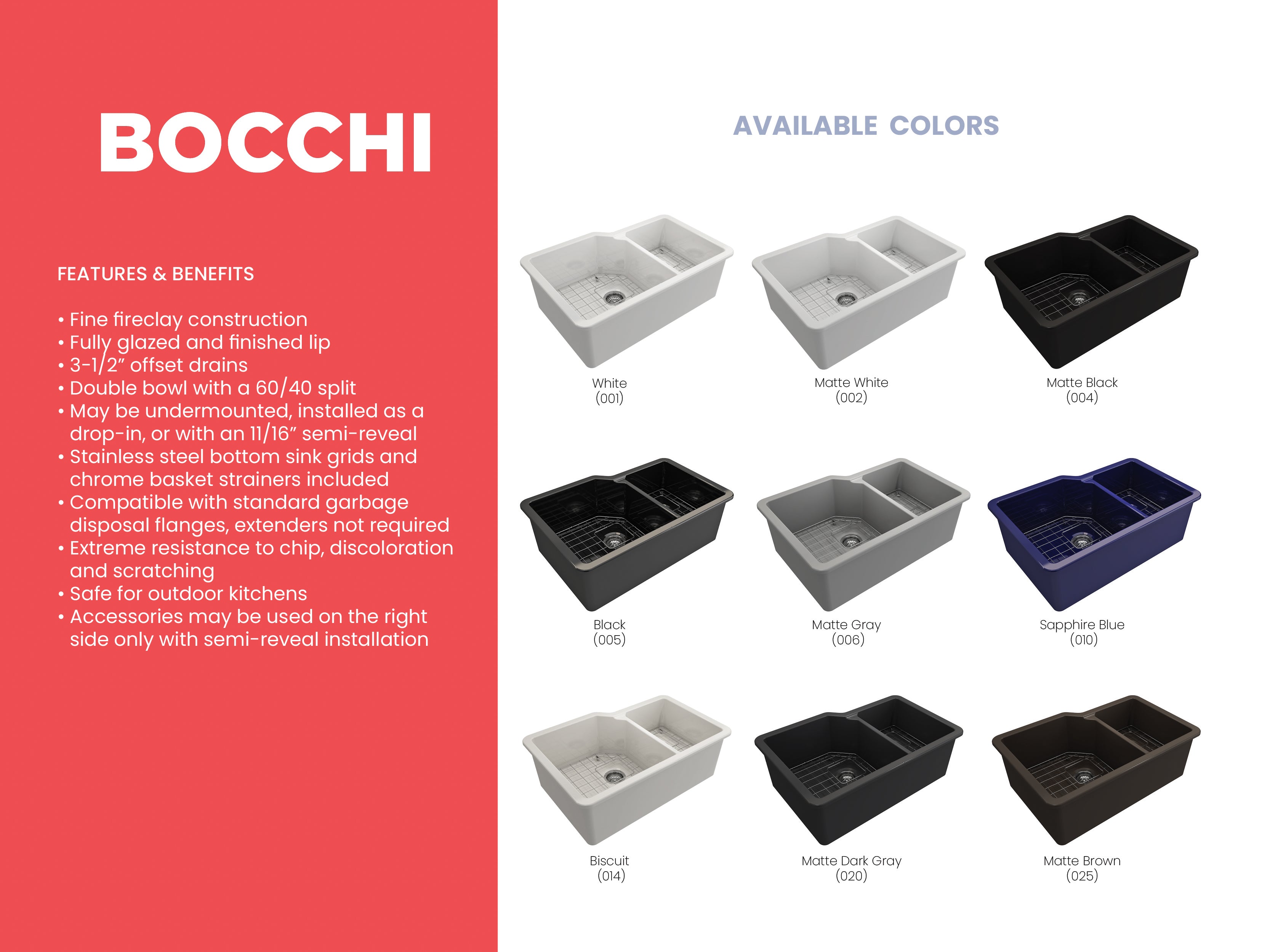 BOCCHI Sotto 33" Dual Mount Fireclay Kitchen Sink with Accessories, 60/40 Double Bowl, Matte Brown, 1506-025-0120