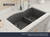BOCCHI Campino Duo 33" Dual Mount Composite Granite Kitchen Sink, 60/40 Double Bowl, Concrete Gray, 1602-506-0126