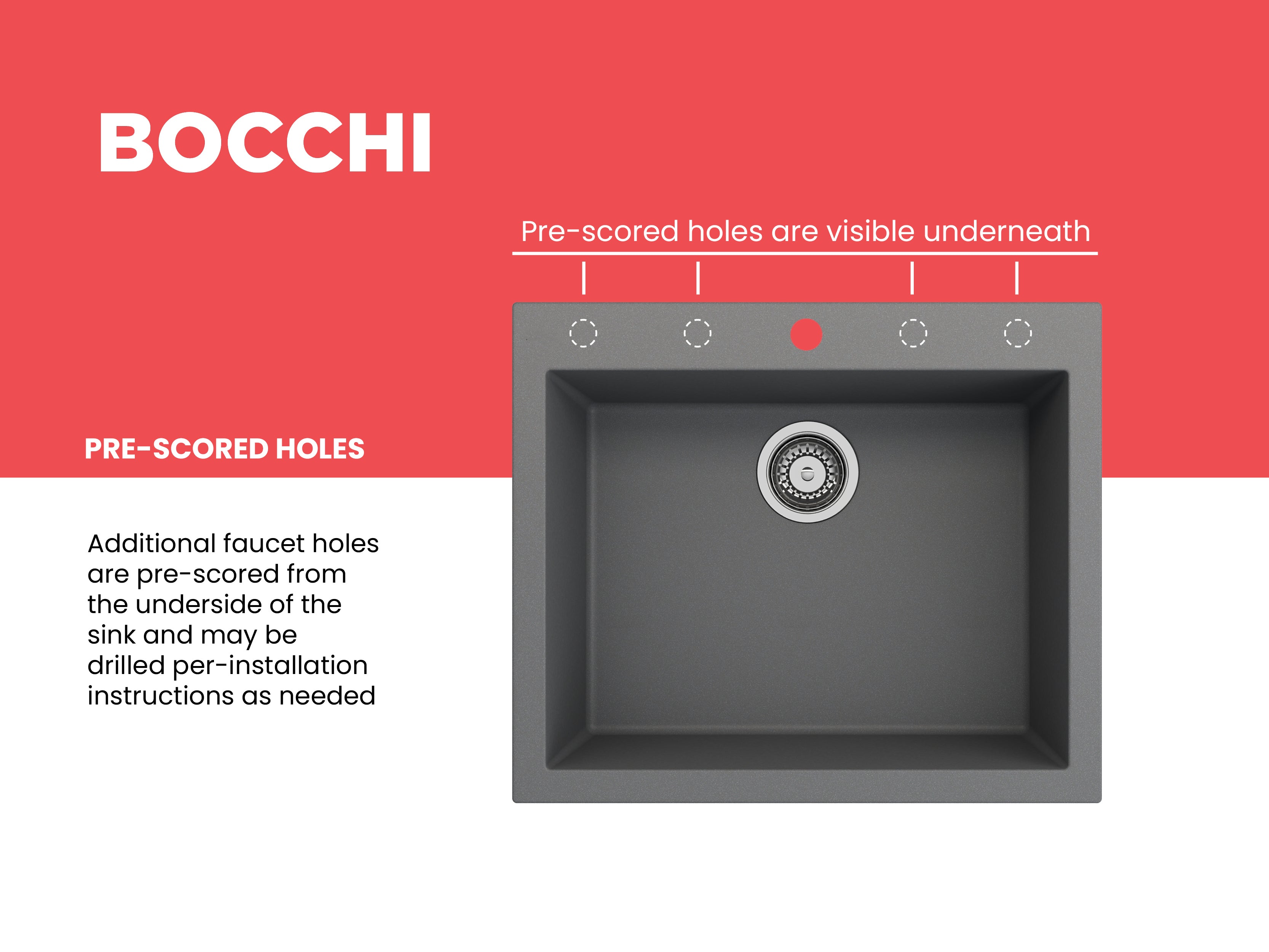 BOCCHI Campino Uno 24" Dual Mount Composite Granite Kitchen Sink, Concrete Gray, 1606-506-0126