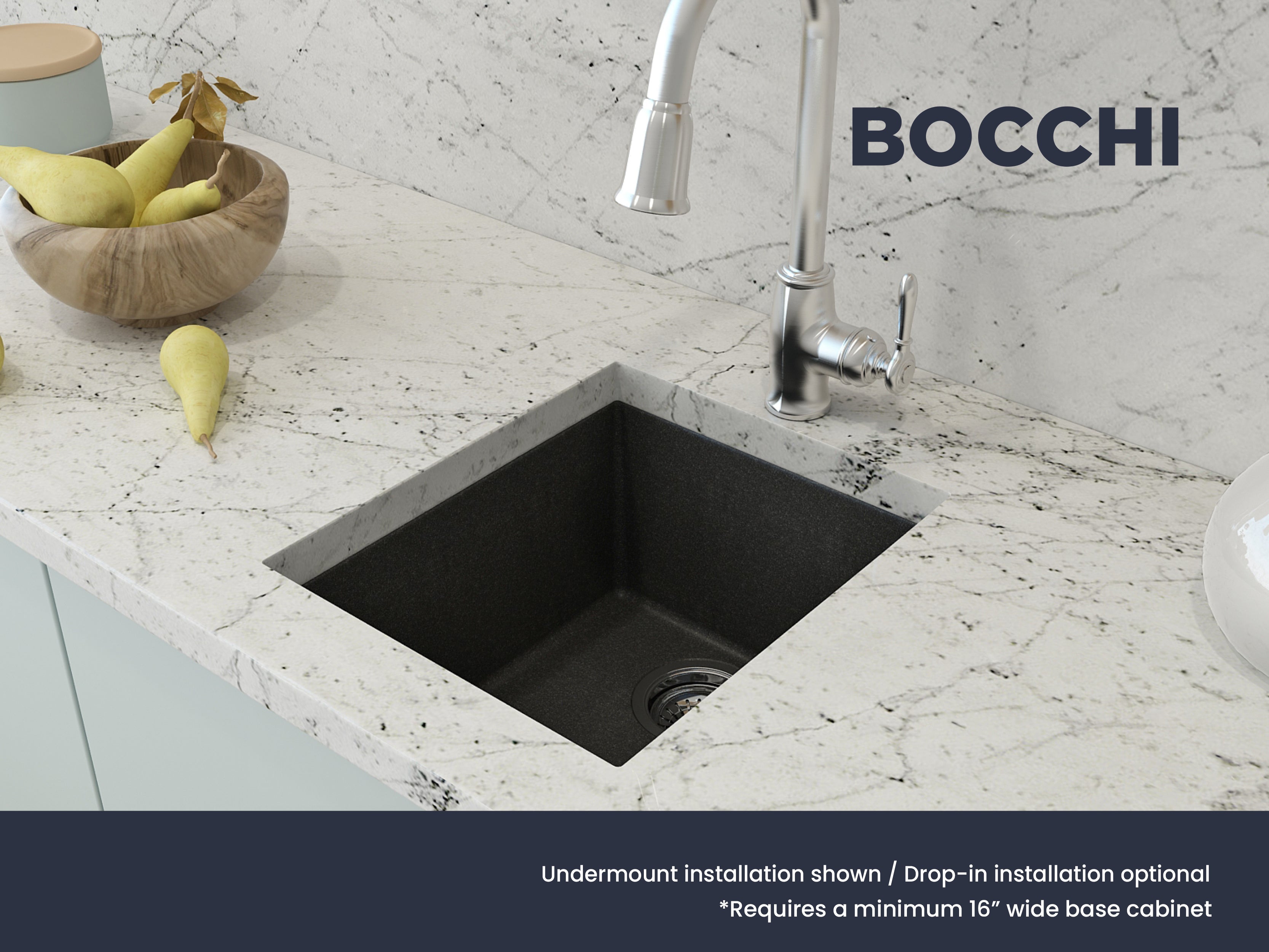 BOCCHI Campino Uno 16" Rectangle Composite Granite Bar/Prep Sink, Metallic Black, 1608-505-0126