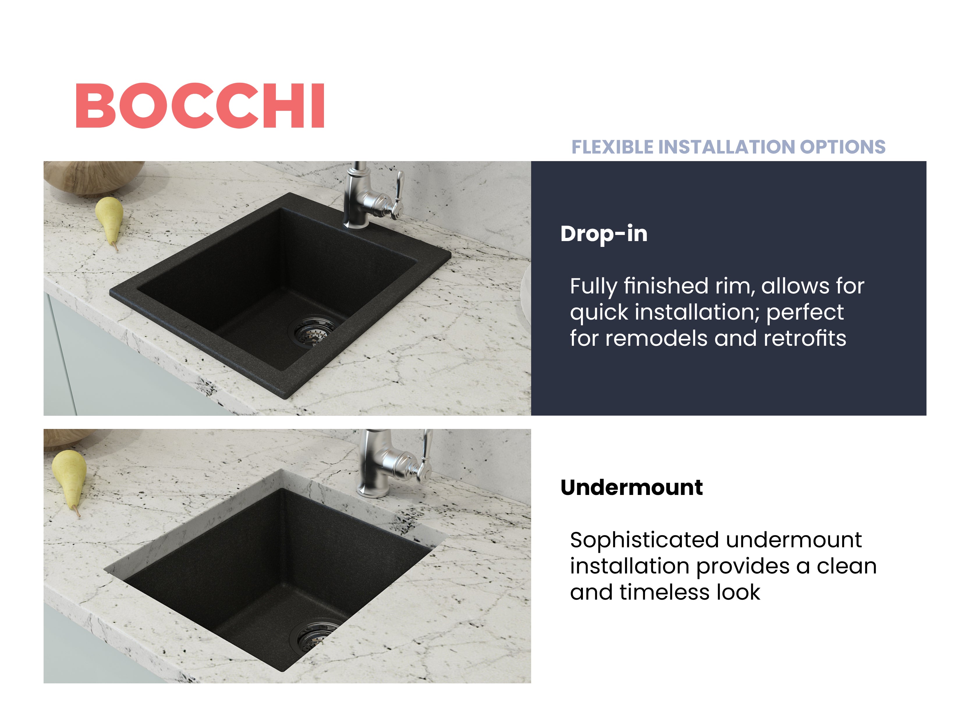 BOCCHI Campino Uno 16" Rectangle Composite Granite Bar/Prep Sink, Metallic Black, 1608-505-0126