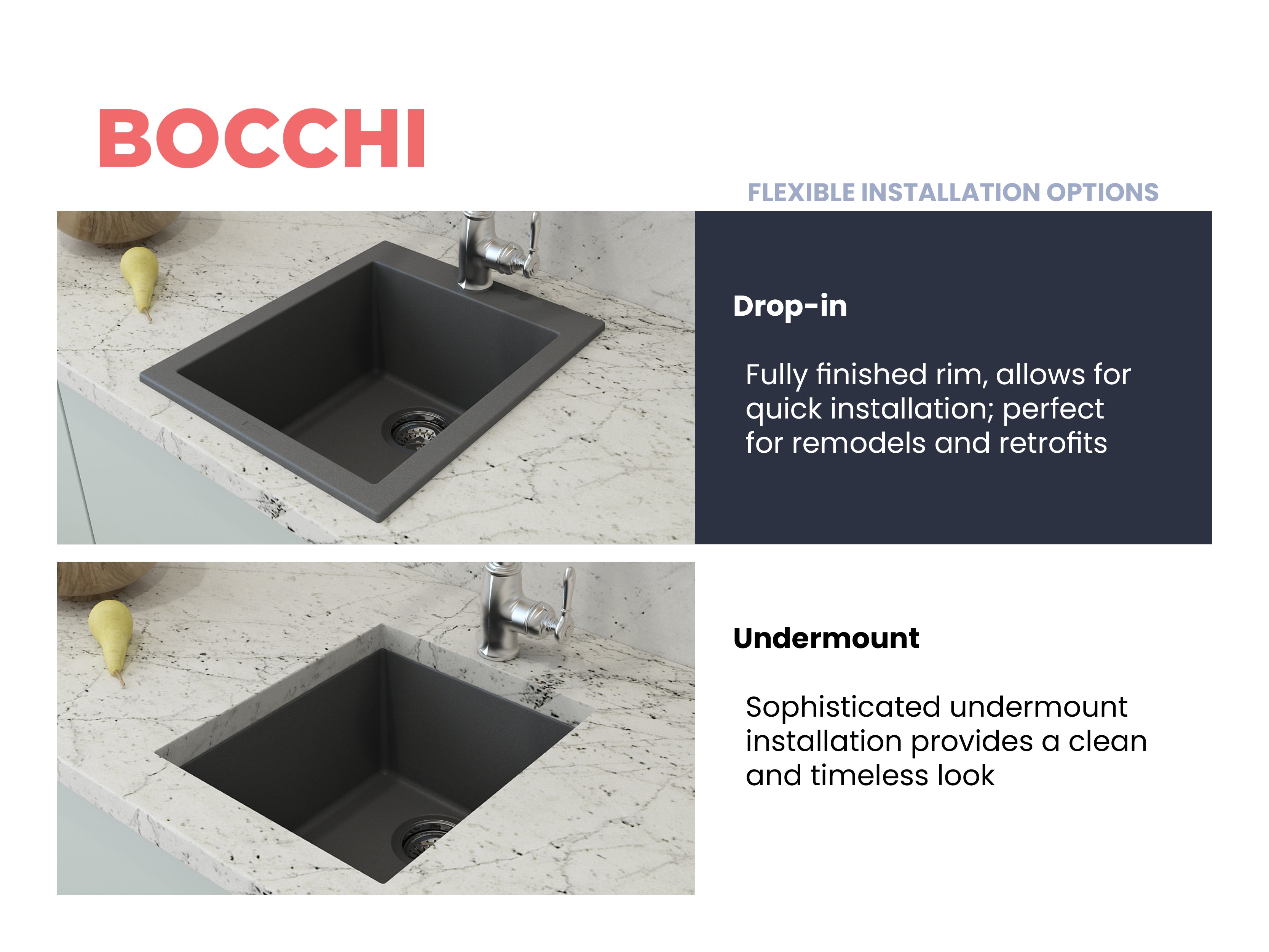 BOCCHI Campino Uno 16" Rectangle Composite Granite Bar/Prep Sink, Concrete Gray, 1608-506-0126