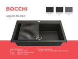 BOCCHI Baveno Lux 33" Dual Mount Granite Workstation Kitchen Sink Kit with Accessories, Matte Black, 1616-504-0126HP