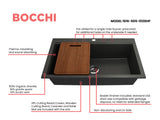 BOCCHI Baveno Lux 33" Dual Mount Granite Workstation Kitchen Sink Kit with Accessories, Metallic Black, 1616-505-0126HP