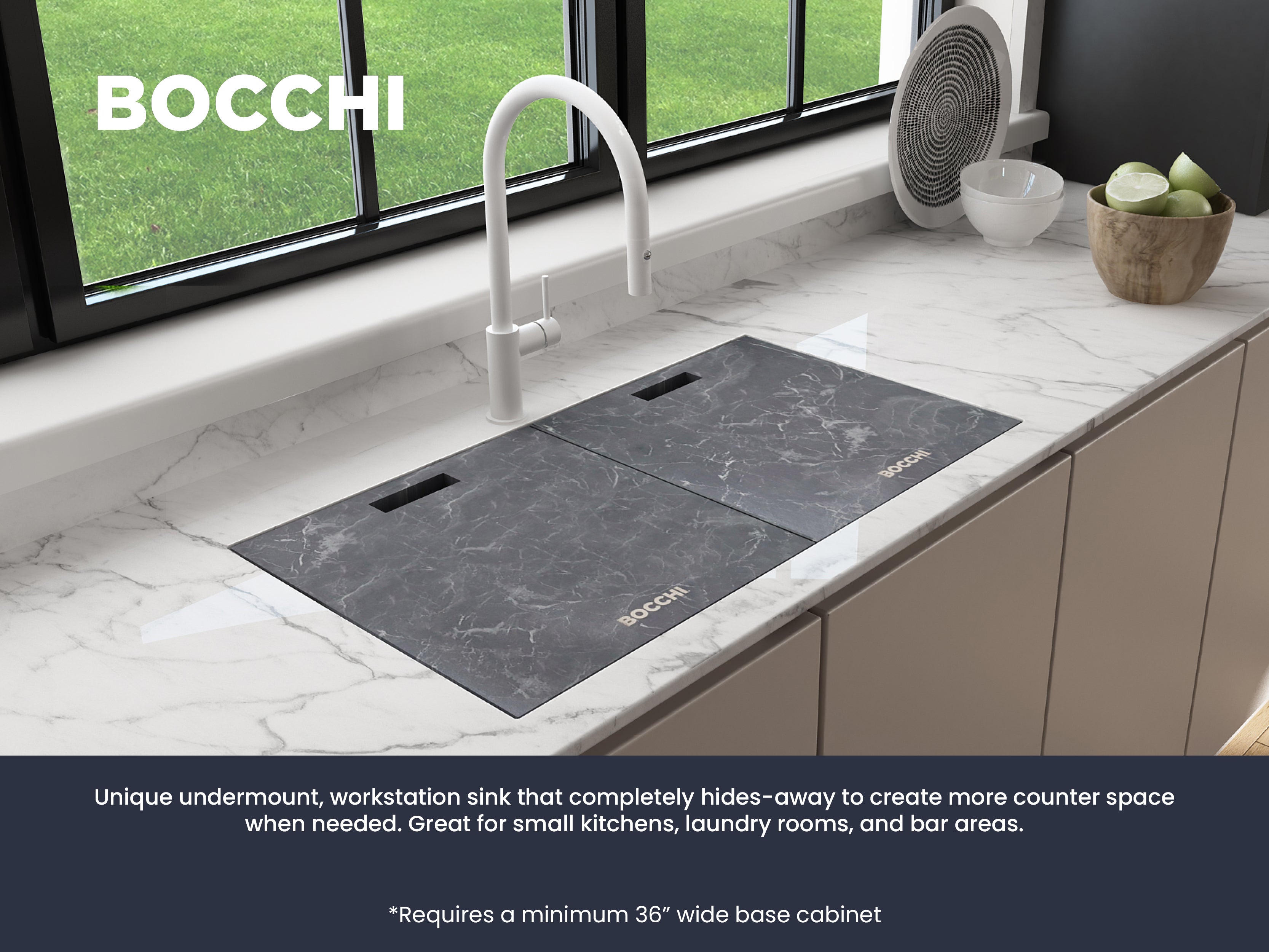 BOCCHI Baveno Lux 33" Dual Mount Granite Workstation Kitchen Sink Kit with Accessories, Concrete Gray, 1616-506-0126HP