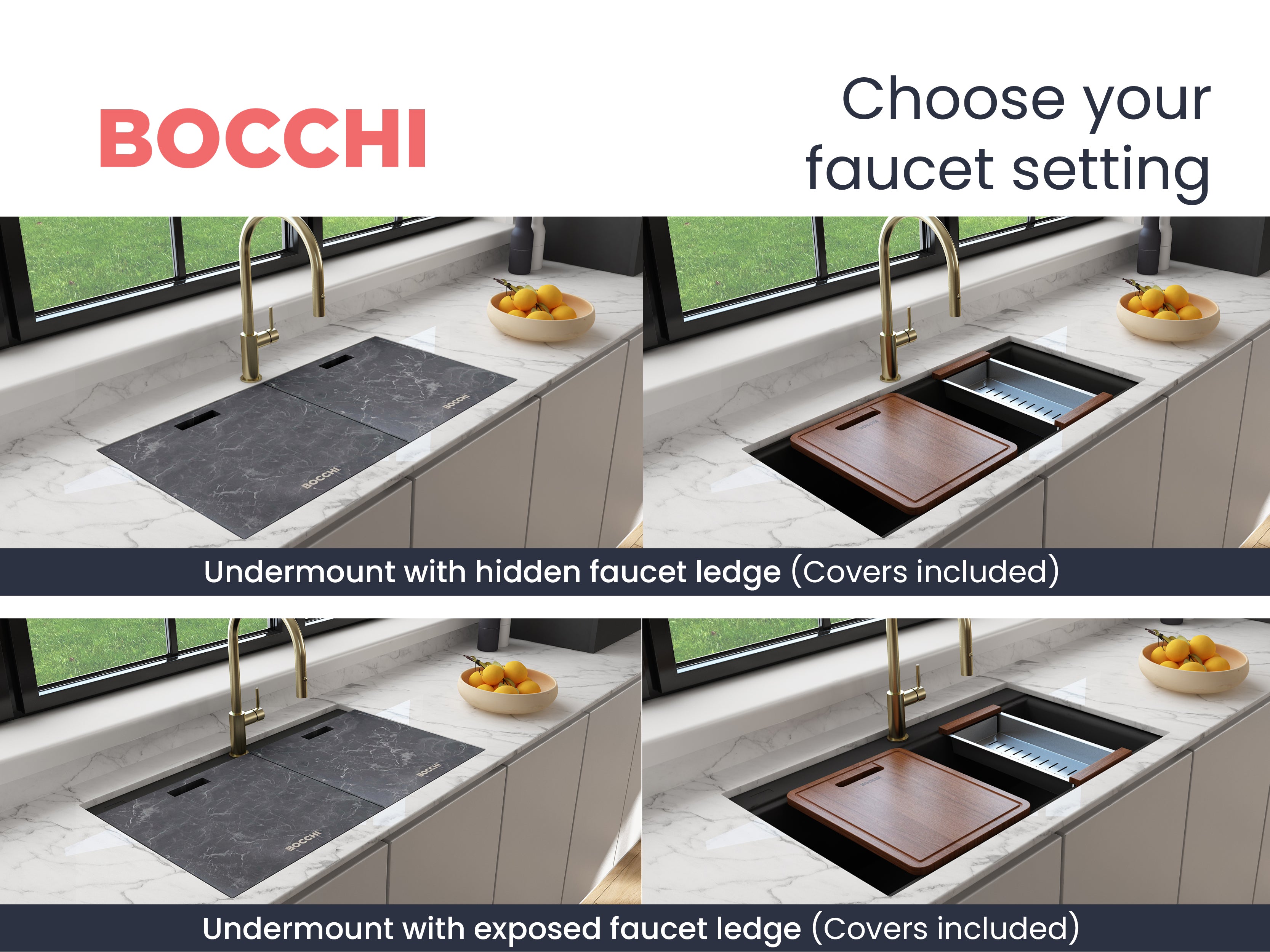 BOCCHI Baveno Lux 34" Undermount Granite Workstation Kitchen Sink Kit with Accessories, 50/50 Double Bowl, Matte Black, 1618-504-0126HP