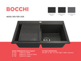 BOCCHI Baveno Lux 34" Undermount Granite Workstation Kitchen Sink Kit with Accessories, 50/50 Double Bowl, Metallic Black, 1618-505-0126