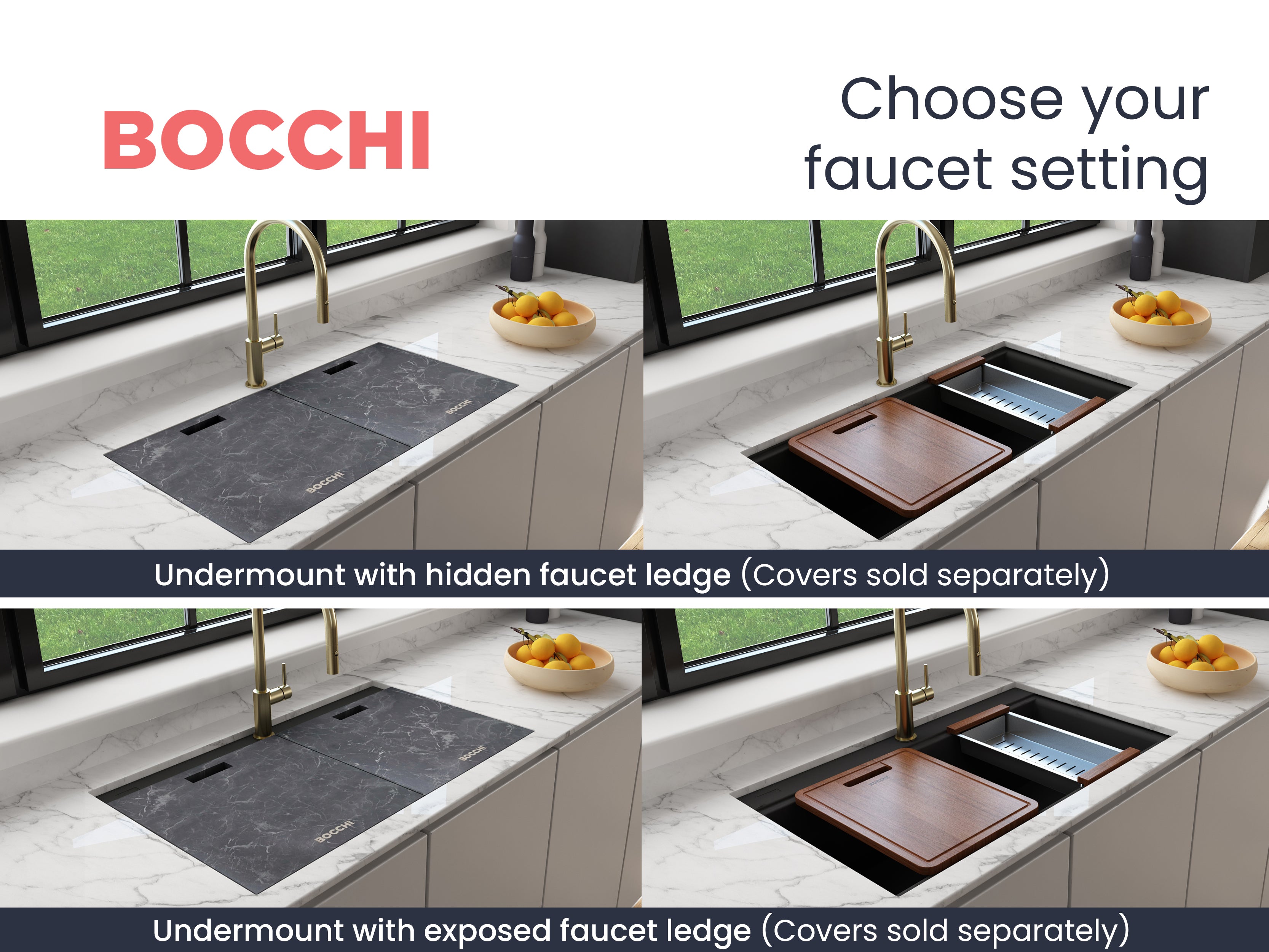 BOCCHI Baveno Lux 34" Undermount Granite Workstation Kitchen Sink Kit with Accessories, 50/50 Double Bowl, Metallic Black, 1618-505-0126