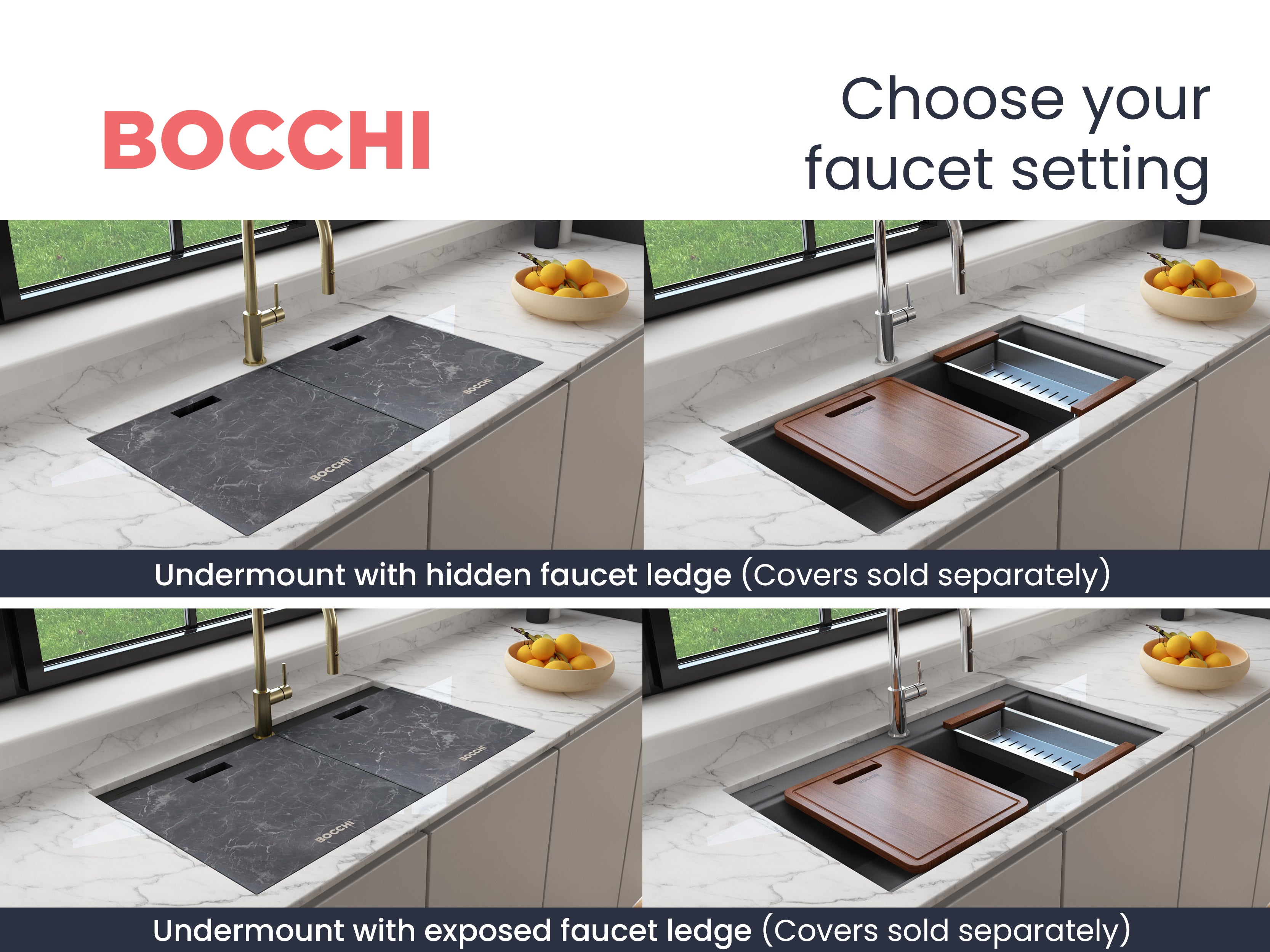 BOCCHI Baveno Lux 34" Undermount Granite Workstation Kitchen Sink Kit with Accessories, 50/50 Double Bowl, Concrete Gray, 1618-506-0126