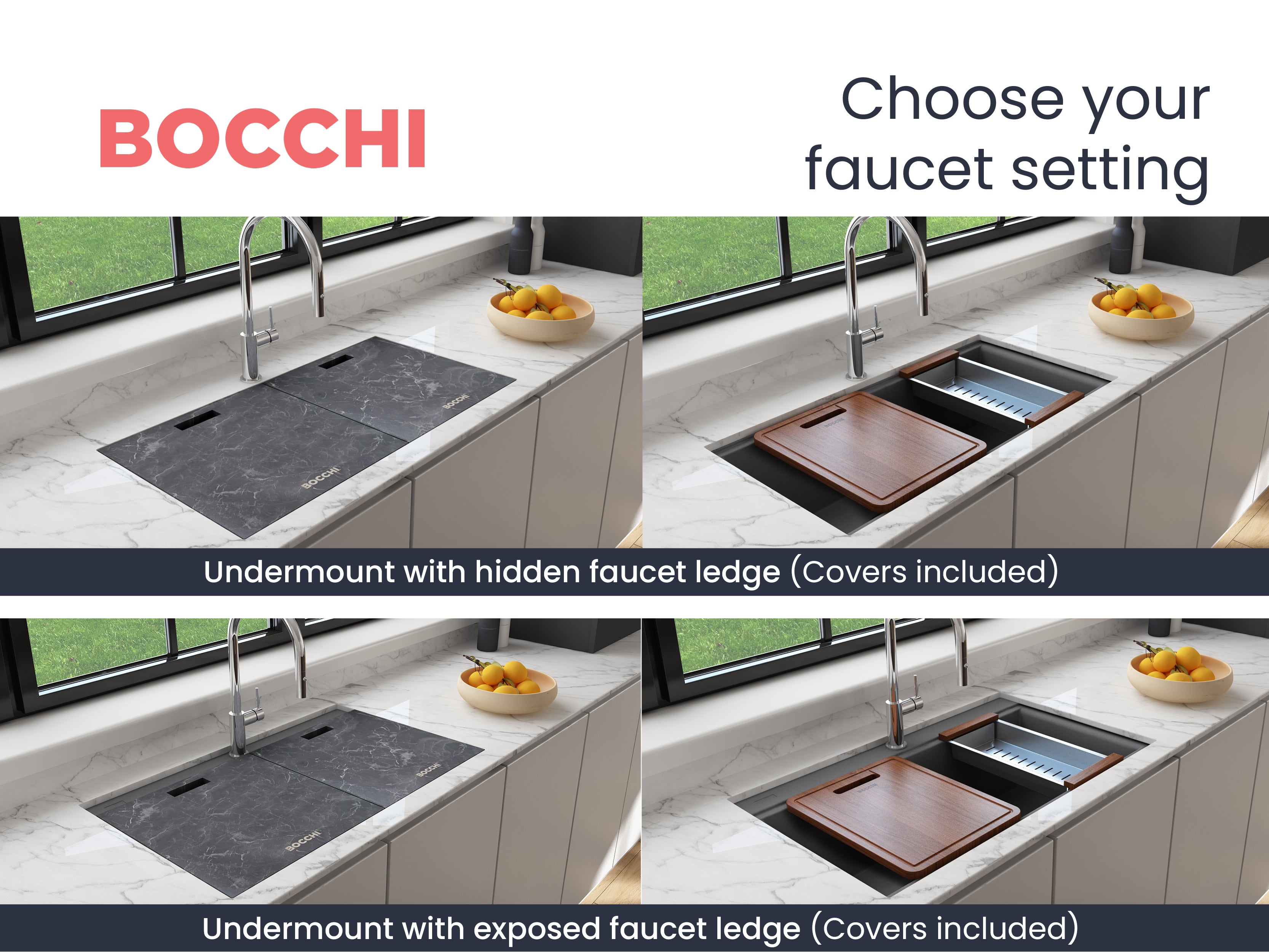 BOCCHI Baveno Lux 34" Undermount Granite Workstation Kitchen Sink Kit with Accessories, 50/50 Double Bowl, Concrete Gray, 1618-506-0126HP